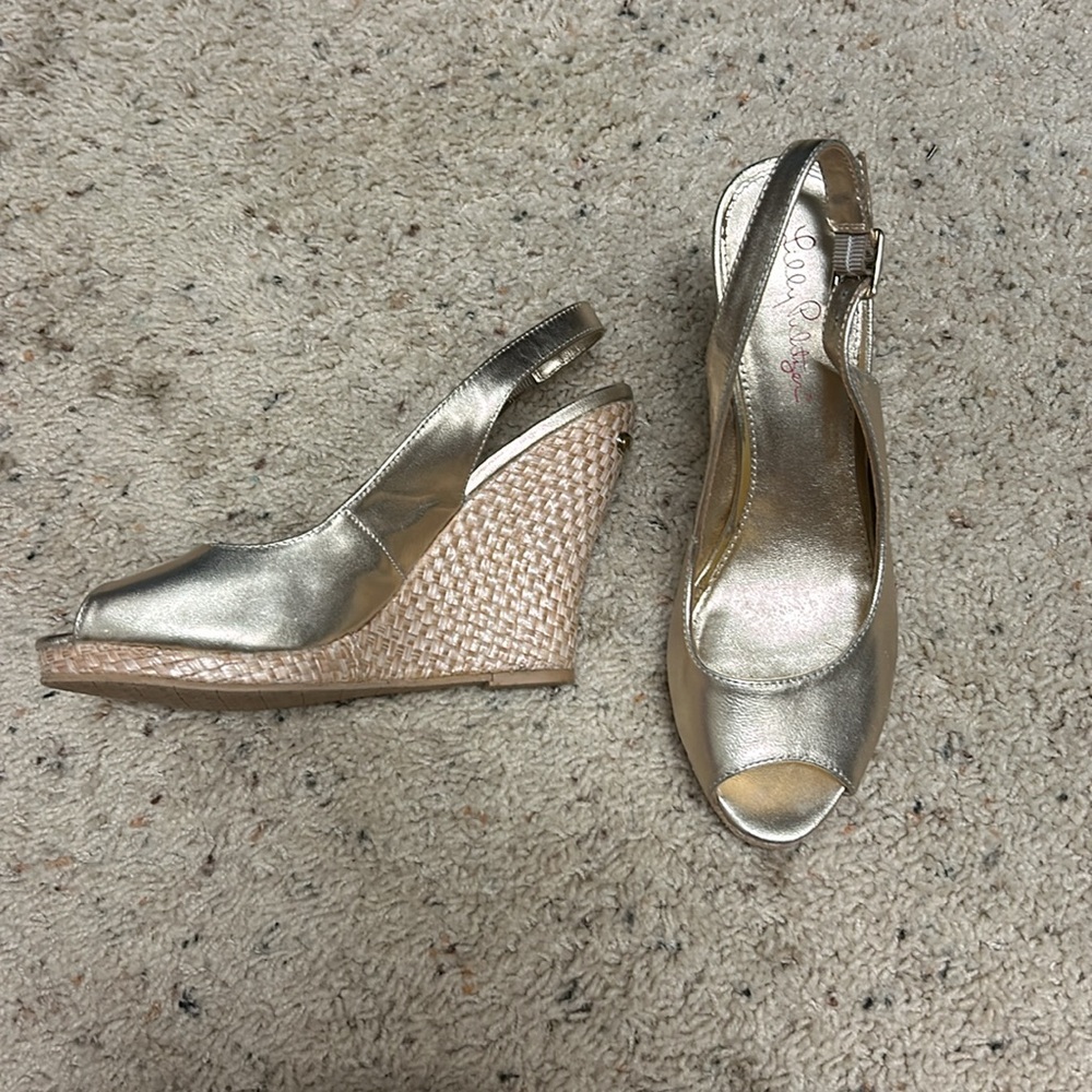 Gold Lilly Pulitzer Wedges Excellent Used Condition